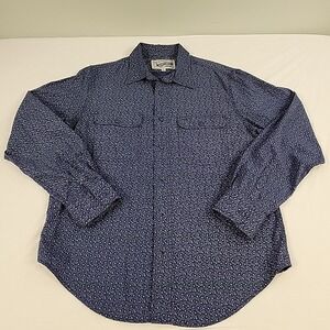 Schott Bros Long Sleeve Button Up Shirt Mens M Blue Made in USA Union Made